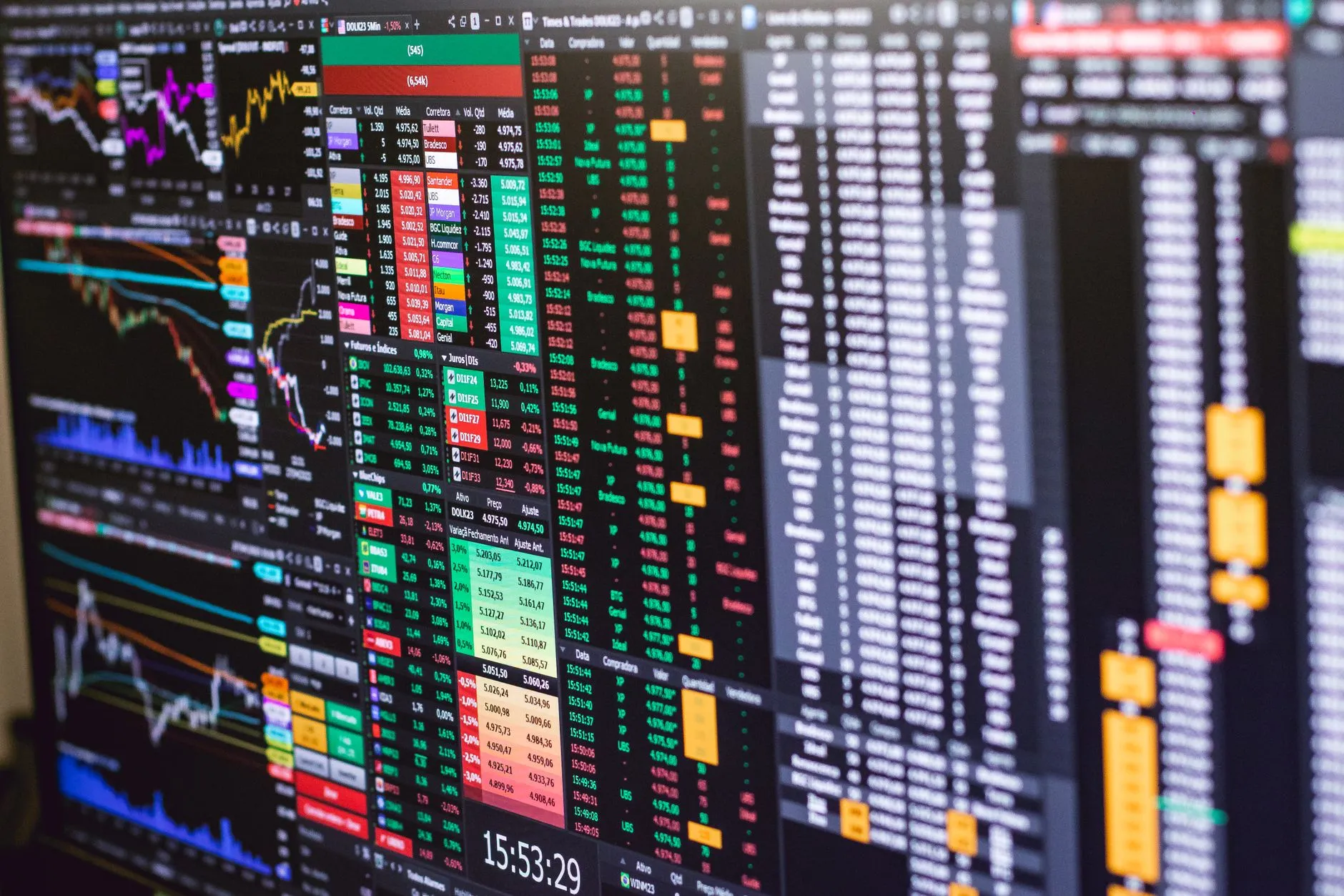 Digital trading charts on exchange screens, representing US market entry talks.